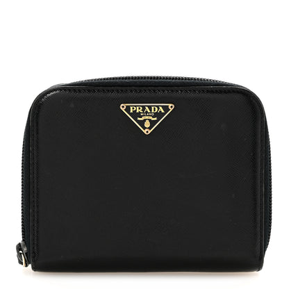 Prada Saffiano Vernice Compact Zip Around Wallet Black 1 of 14