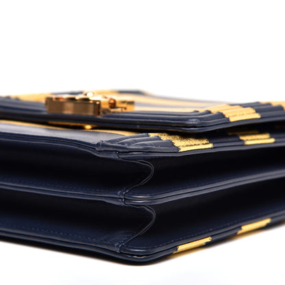 Chanel Metallic Lambskin Striped North South Boy Flap Navy Gold 7 of 11