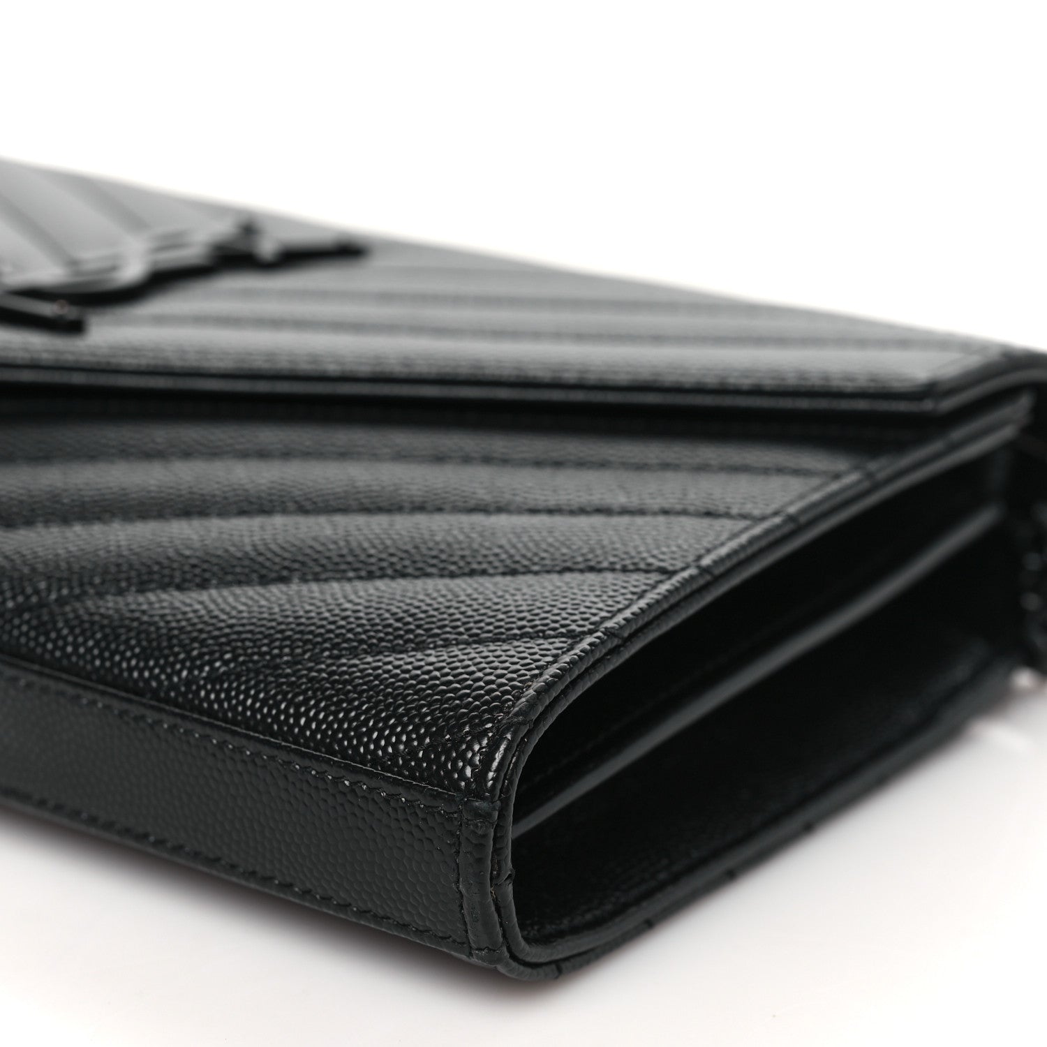 Saint Laurent Grain De Poudre Matelasse Chevron Monogram Monochrome Chain Wallet Black 9 of 10