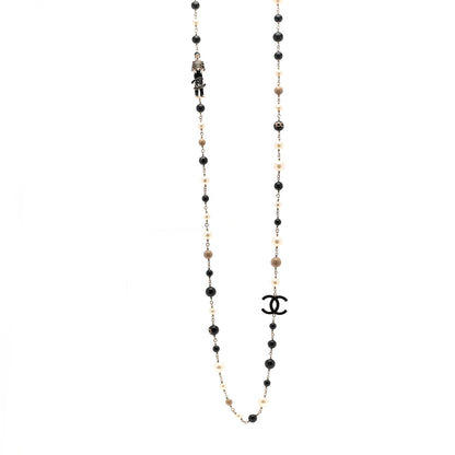 Chanel Pearl Beaded Enamel CC Coco Long Necklace Blanc Nacre Black Beige Gold 1 of 5