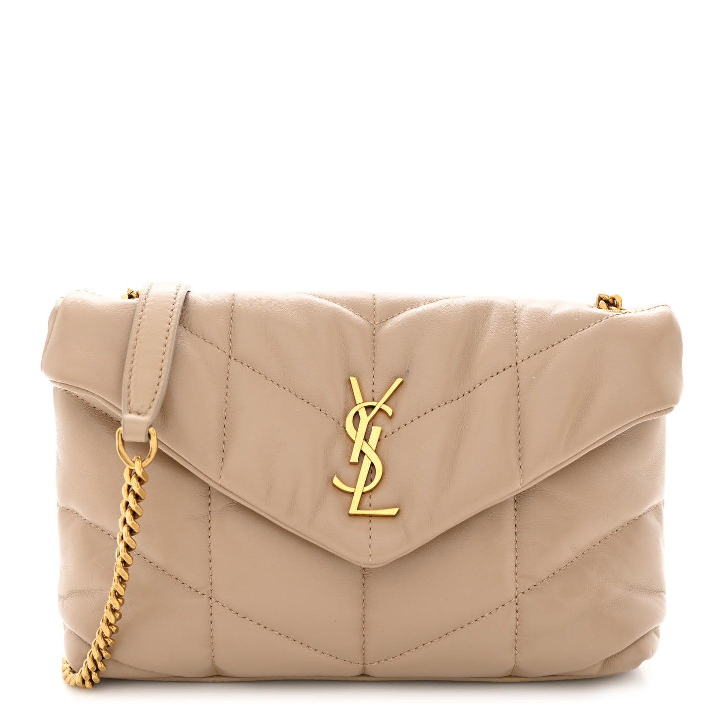 Lambskin Quilted Toy Loulou Puffer Monogram Chain Satchel Dark Beige
