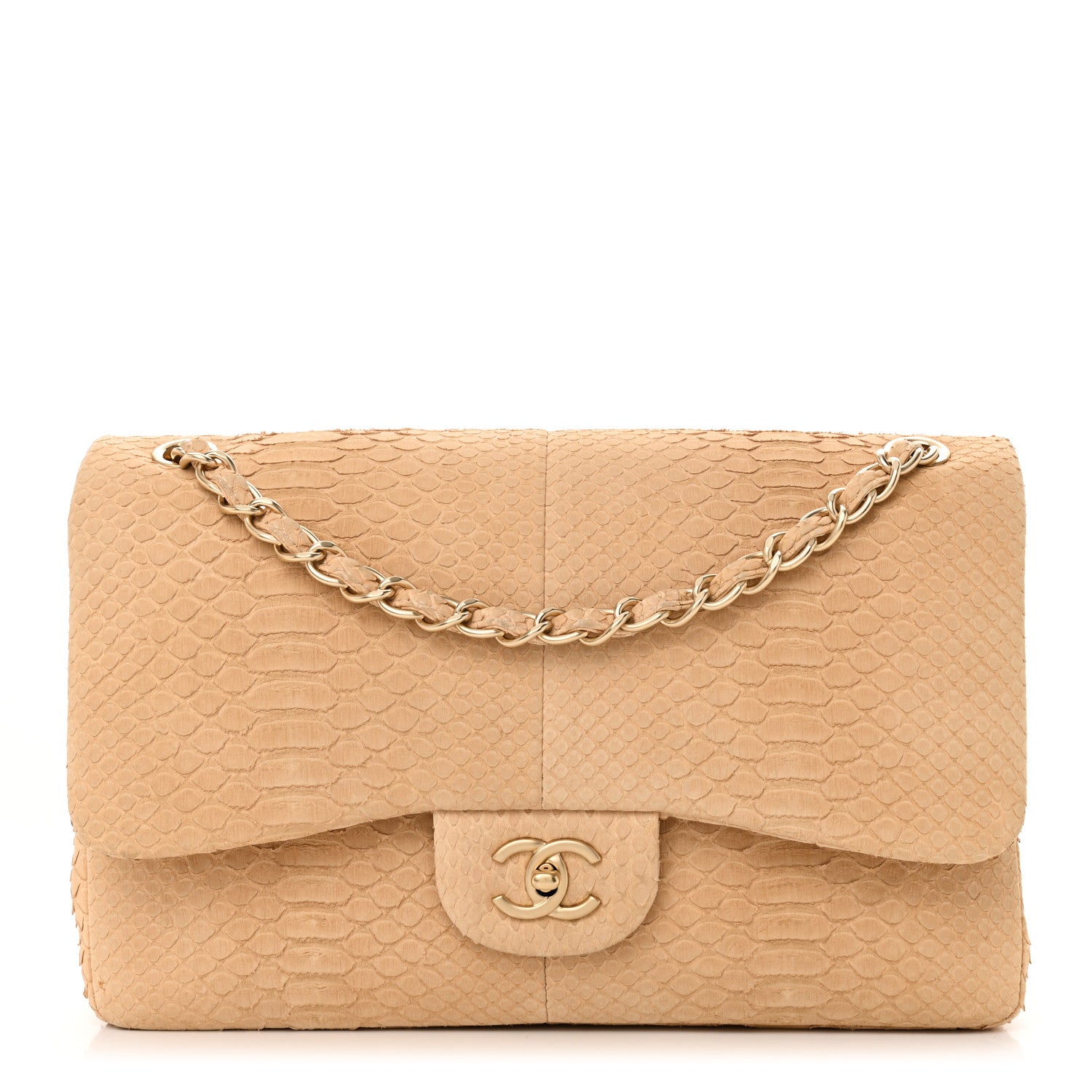 Chanel Snakeskin Jumbo Double Flap Beige 1 of 11