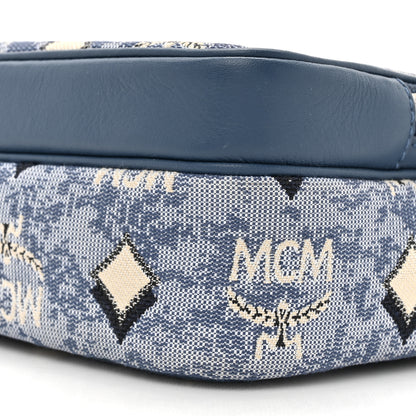 MCM Vintage Jacquard Monogram Small Aren Crossbody Blue 8 of 11