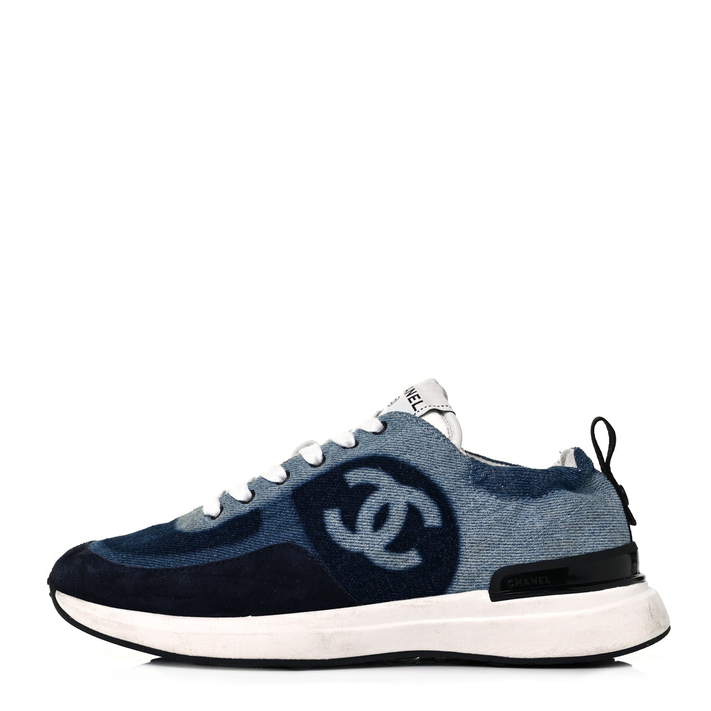 Denim Suede Calfskin Womens CC Sneakers 37.5 Dark Blue