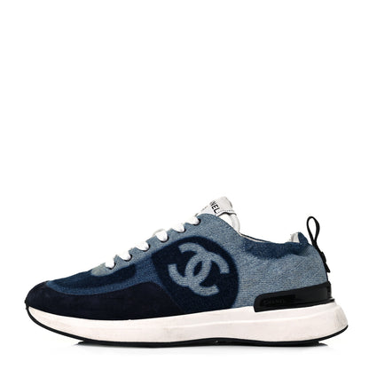 Chanel Denim Suede Calfskin Womens CC Sneakers 37.5 Dark Blue 1 of 8