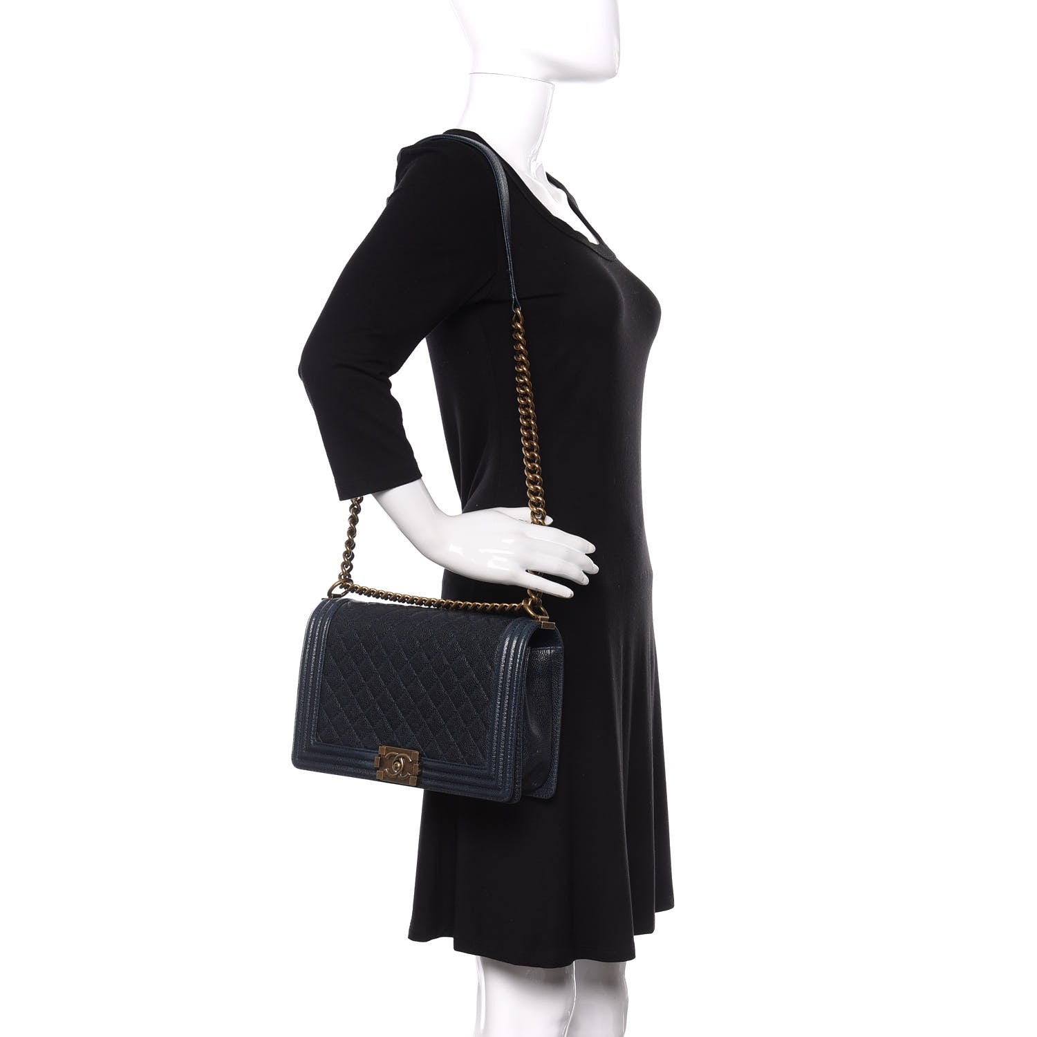 Chanel Caviar Quilted New Medium Boy Flap Dark Navy Blue 2 of 12