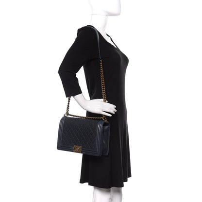 Chanel Caviar Quilted New Medium Boy Flap Dark Navy Blue 2 of 12