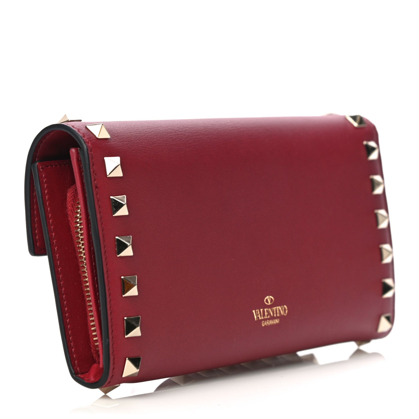 Vitello Rockstud Wristlet Travel Wallet Rubino