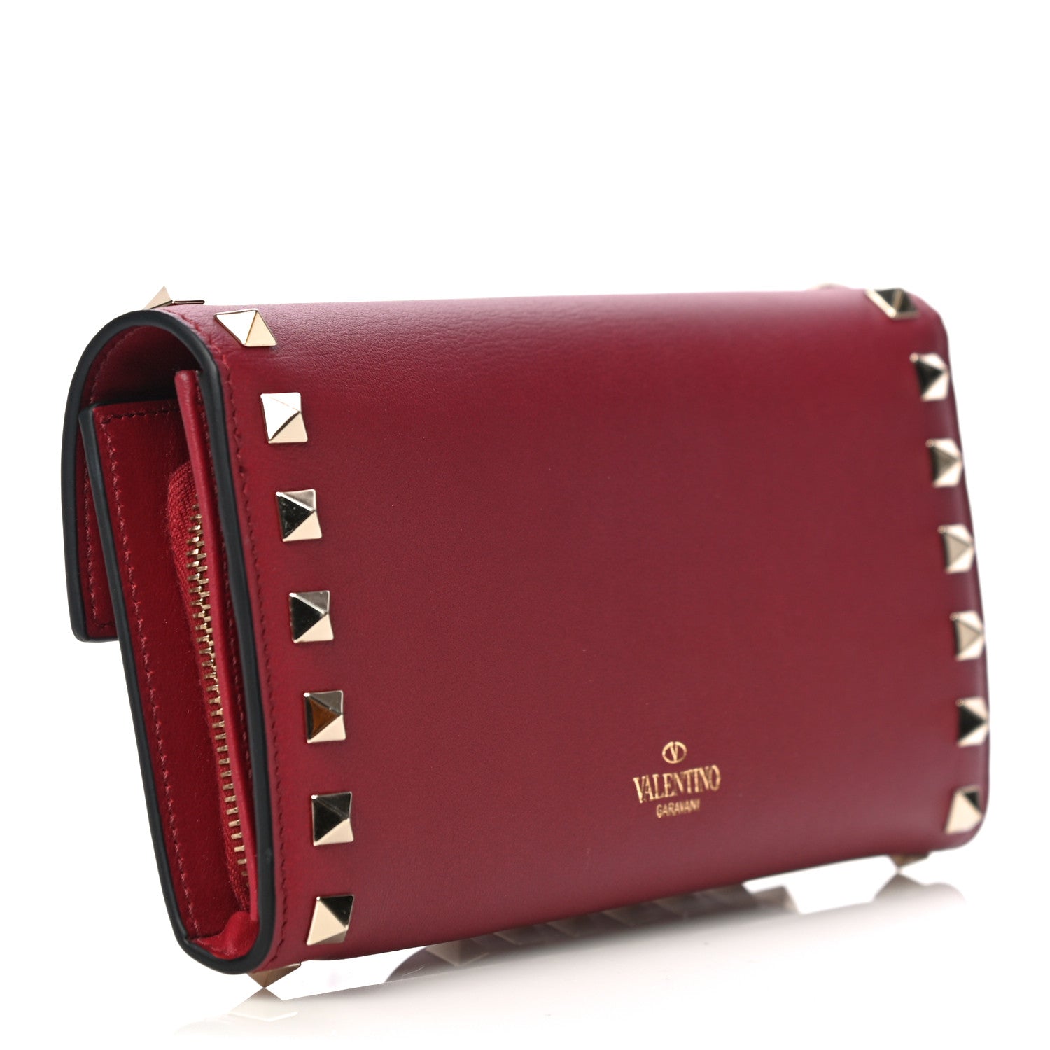 Valentino Garavani Vitello Rockstud Wristlet Travel Wallet Rubino 3 of 14