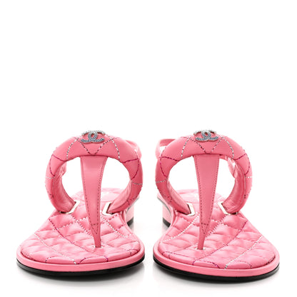 Chanel Lambskin Crystal Stitched CC Thong Sandals 35 Pink 2 of 12