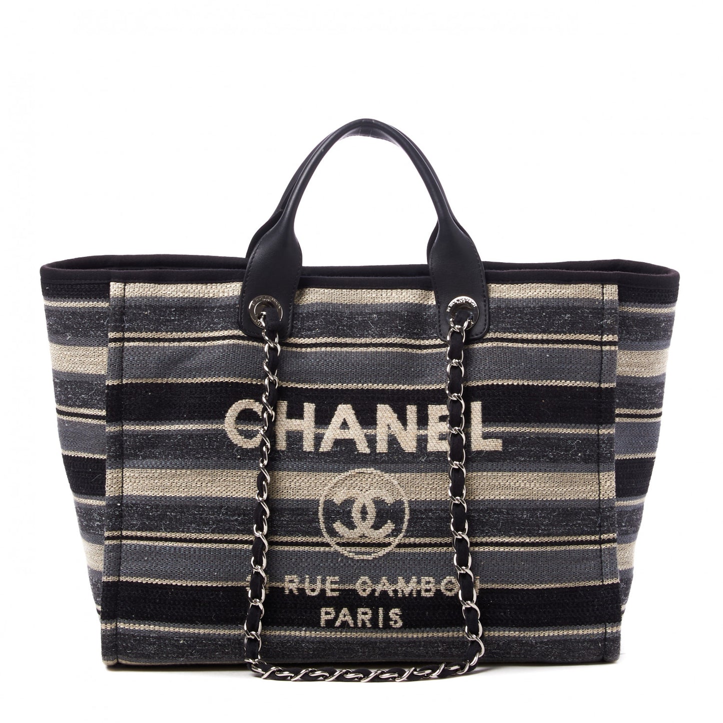 Striped Canvas Medium Deauville Tote Black