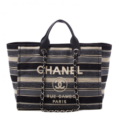 Chanel Striped Canvas Medium Deauville Tote Black 1 of 9