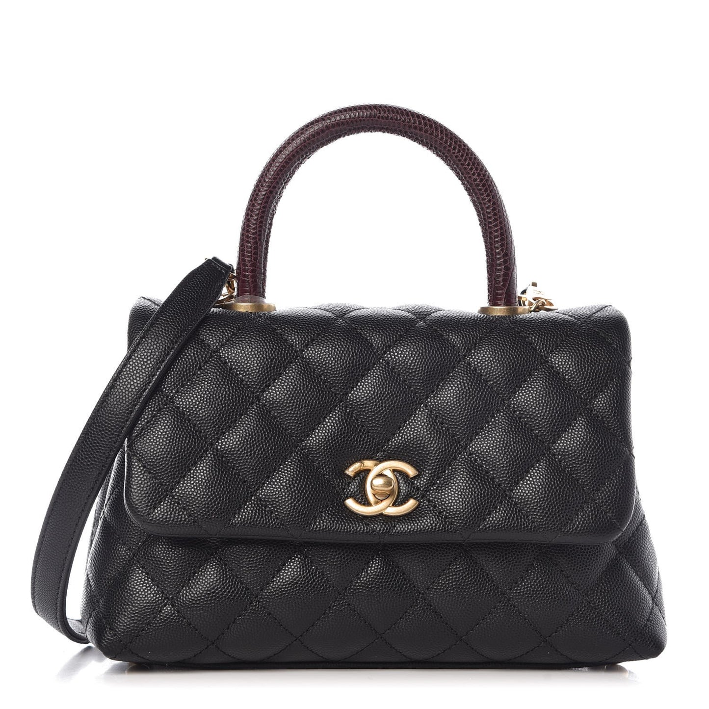 Caviar Lizard Quilted Mini Coco Handle Flap Black