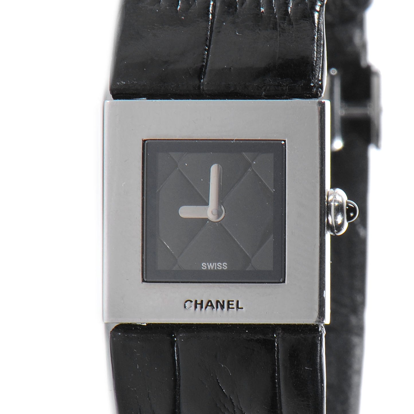 Stainless Steel Calfskin 19mm Quilted Matelasse Quartz Watch Black