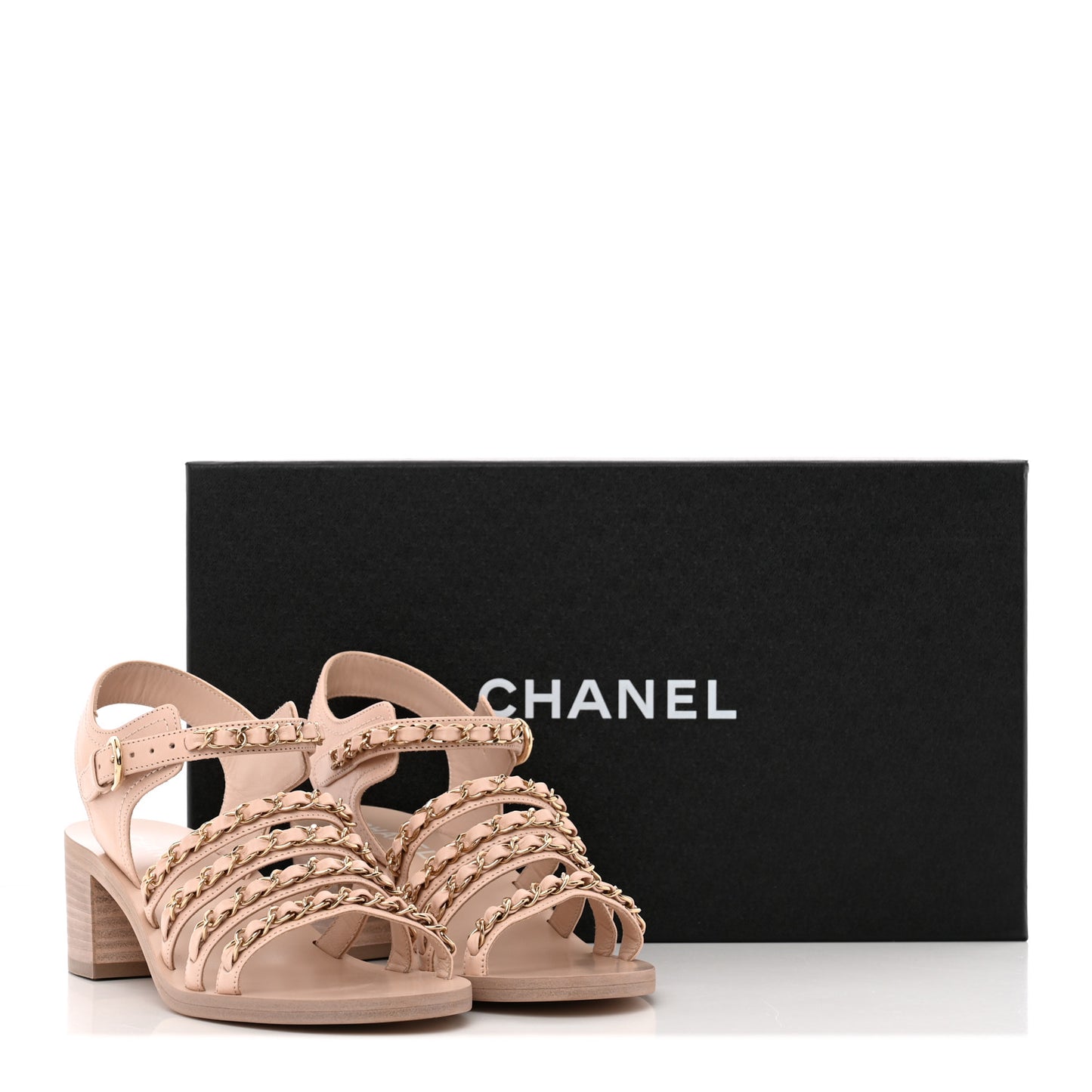 Calfskin Chain Sandals 35.5 Pink