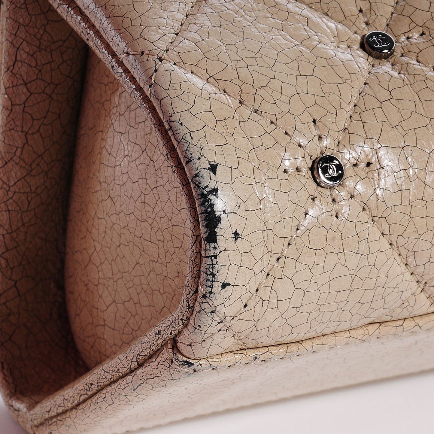 Glazed Crackled Calfskin Studded Mademoiselle Flap