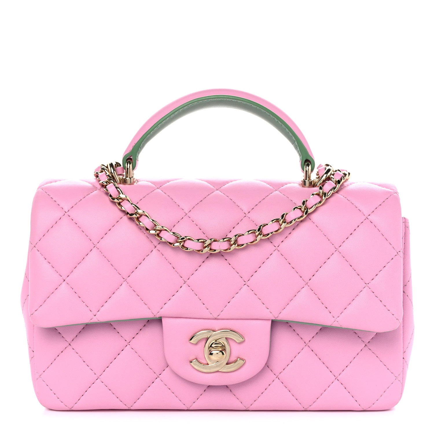 Chanel Lambskin Quilted Bi-Color Mini Top Handle Rectangular Flap Light Lilac Light Green 1 of 10