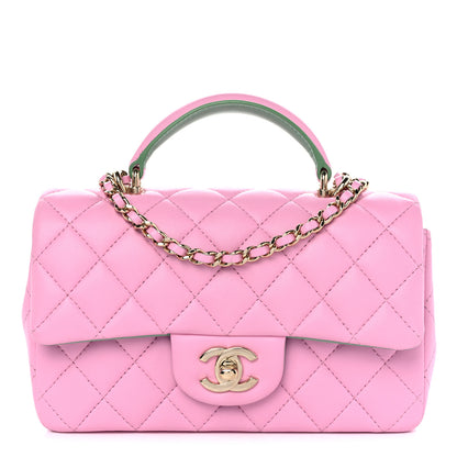 Chanel Lambskin Quilted Bi-Color Mini Top Handle Rectangular Flap Light Lilac Light Green 1 of 10