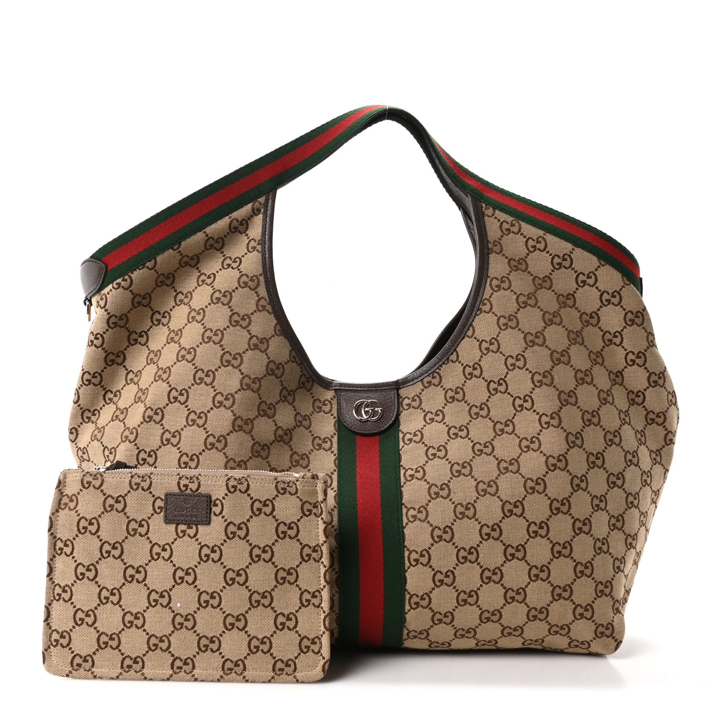 GG Monogram Web Large Giglio Tote Beige Brown