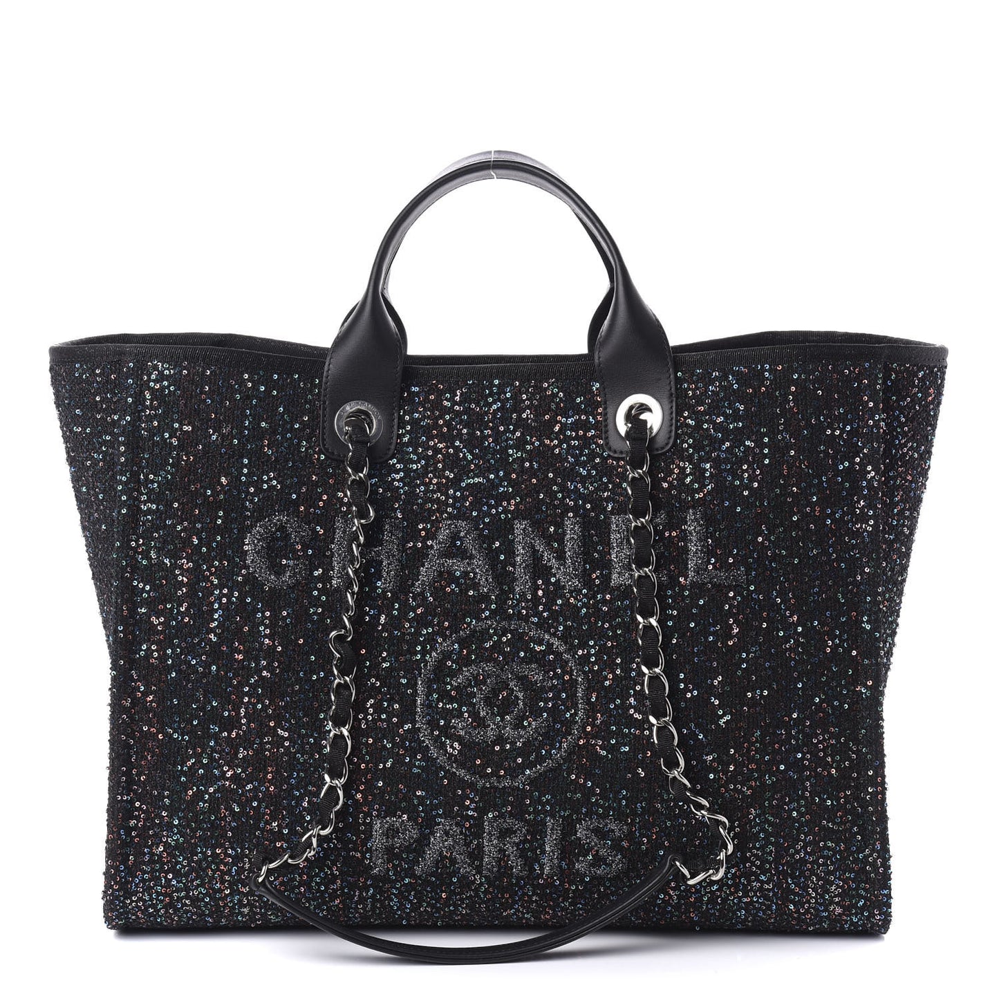Calfskin Sequin Medium Deauville Tote Black