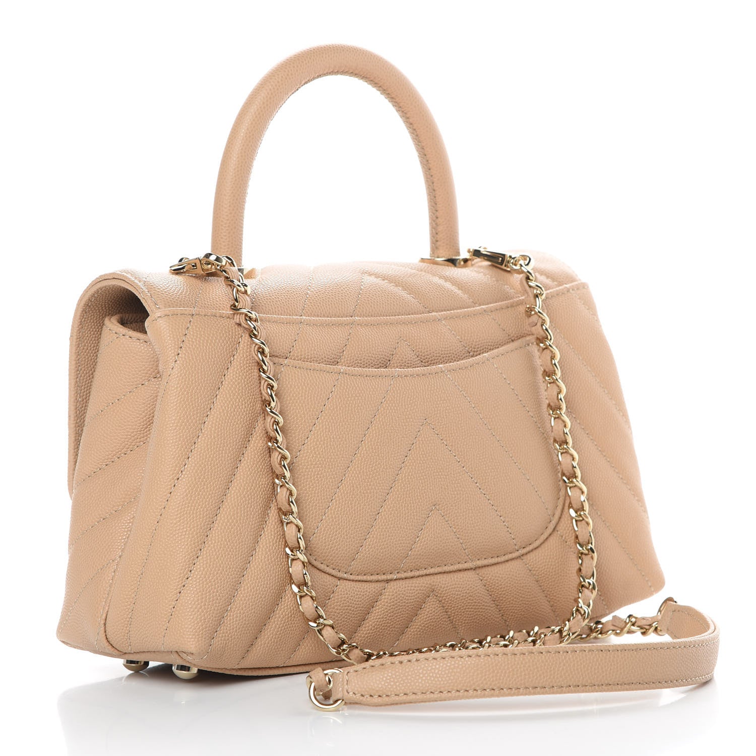 Chanel Caviar Chevron Quilted Mini Coco Handle Flap Beige 3 of 12