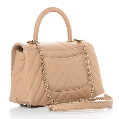 Chanel Caviar Chevron Quilted Mini Coco Handle Flap Beige 3 of 12