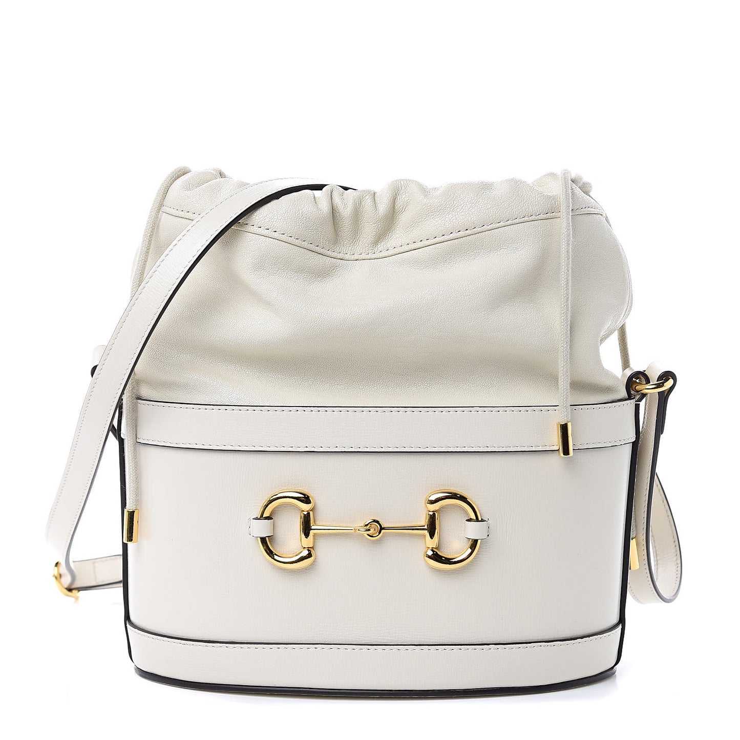 Azalea Sakai Calfskin Horsebit 1955 Drawstring Bucket Bag Mystic White