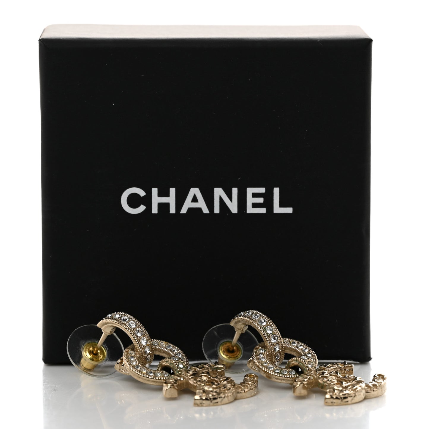 Metal Crystal CC Hoop Drop Earrings Gold