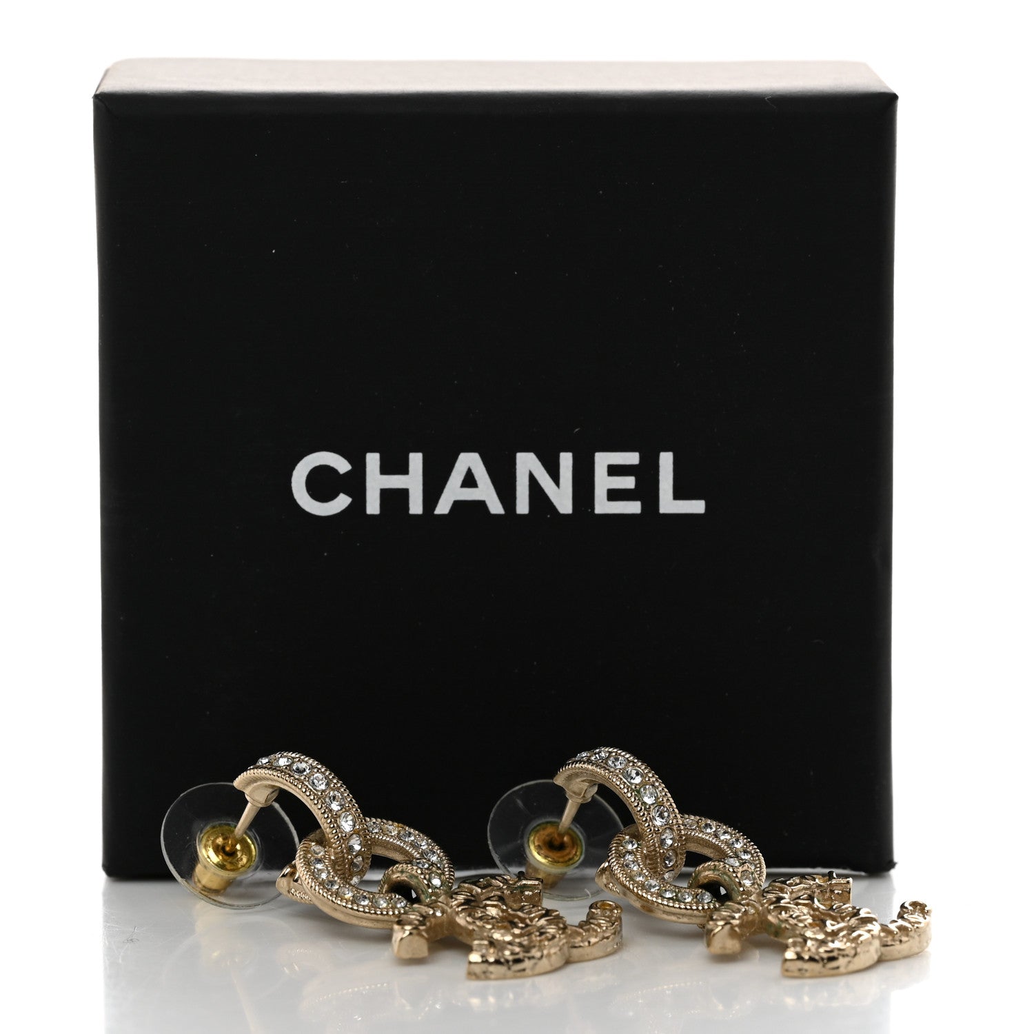 Chanel Metal Crystal CC Hoop Drop Earrings Gold 7 of 7