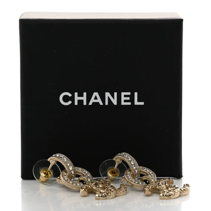 Chanel Metal Crystal CC Hoop Drop Earrings Gold 7 of 7