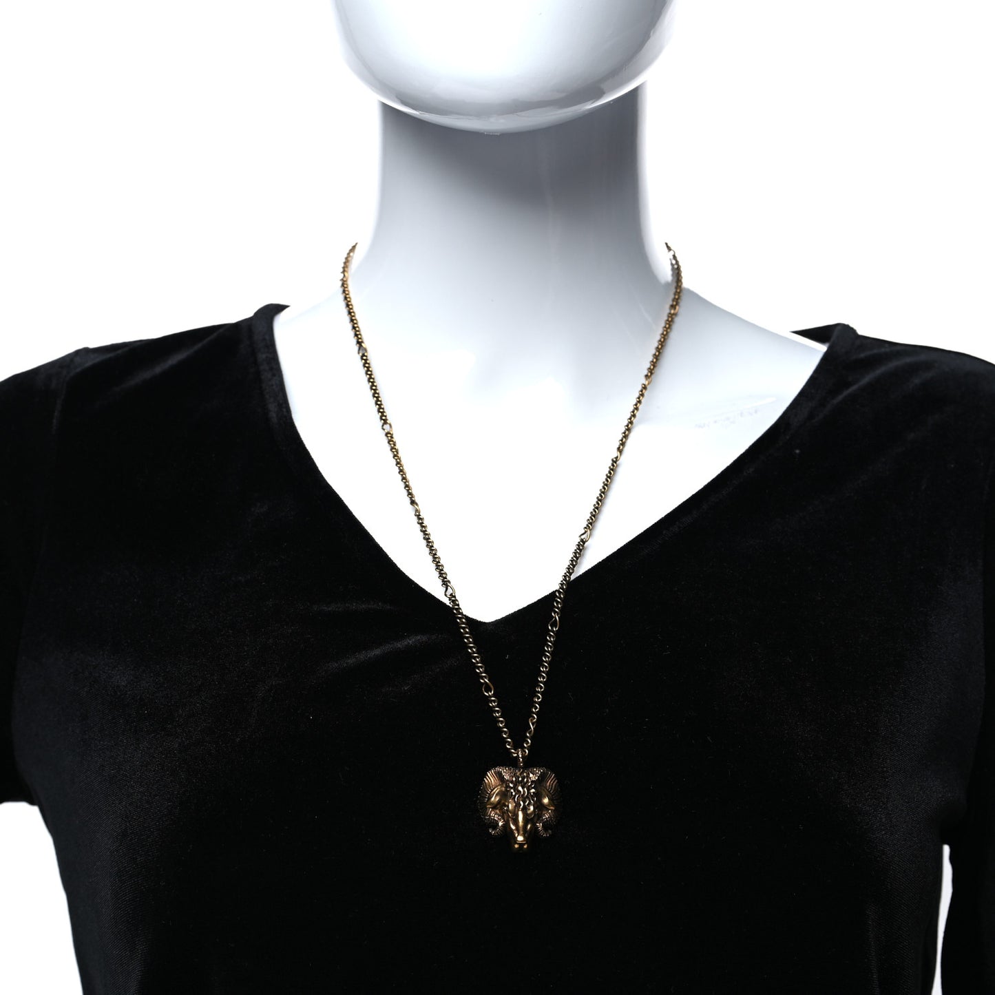 Metal Crystal Ram Head Necklace Aged Gold