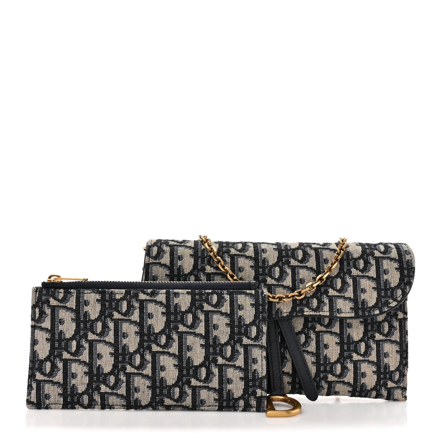 Christian Dior Oblique Saddle Chain Long Wallet Blue 3 of 11