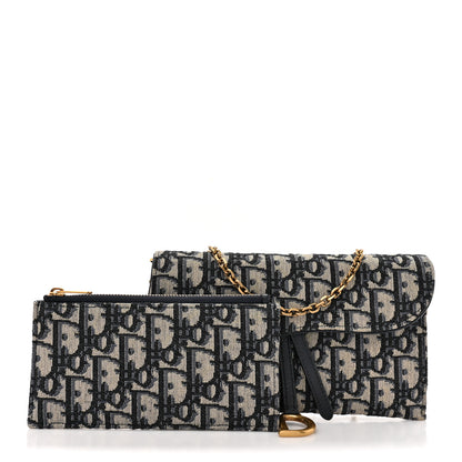 Christian Dior Oblique Saddle Chain Long Wallet Blue 3 of 11