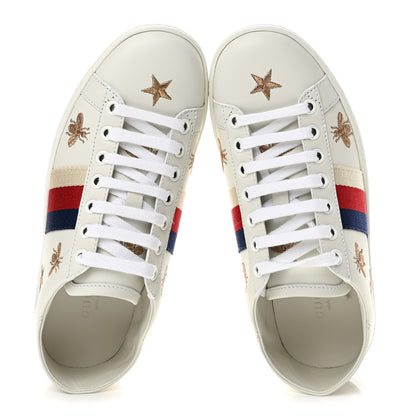 Gucci Calfskin Bee Star Embroidered Sylvie Web Ace Sneakers 35 White 2 of 9