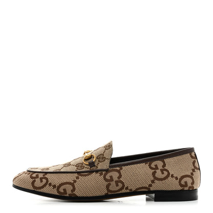 Gucci Monogram Jumbo GG Malaga Kid Horsebit Womens Jordaan Loafers 40 Camel Ebony New Acero Beige 1 of 10