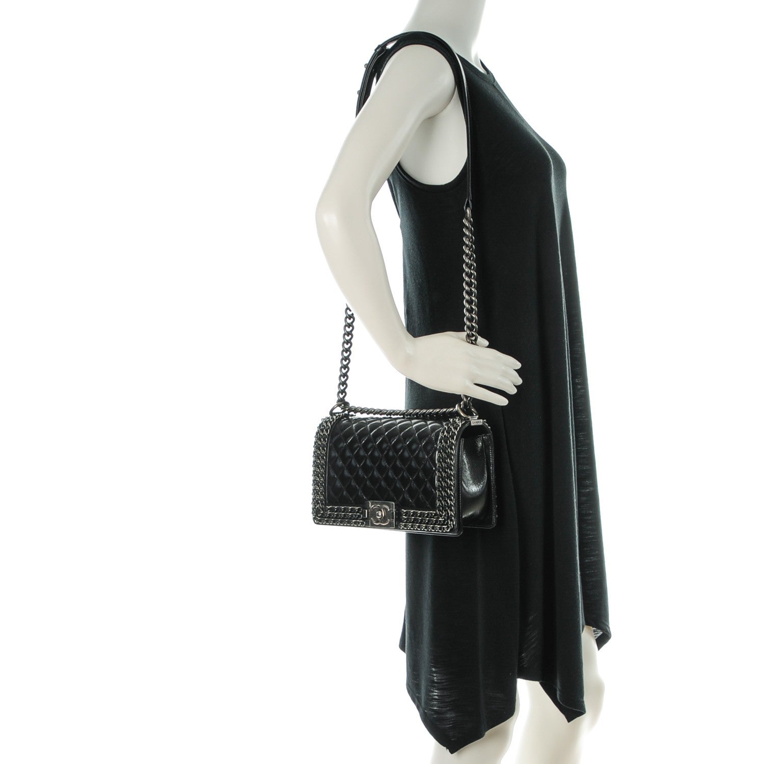 Chanel Glazed Calfskin Quilted Medium Boy Chained Flap Black 2 of 8