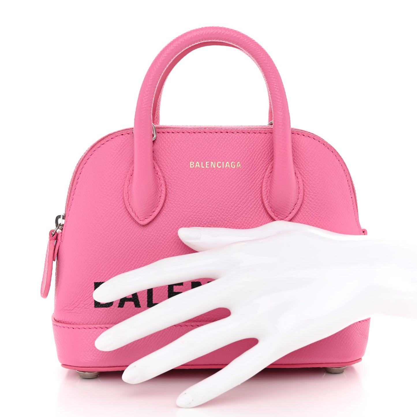 Signature Grained Calfskin Logo XXS Ville Top Handle Bag Rose Bubblegum Black