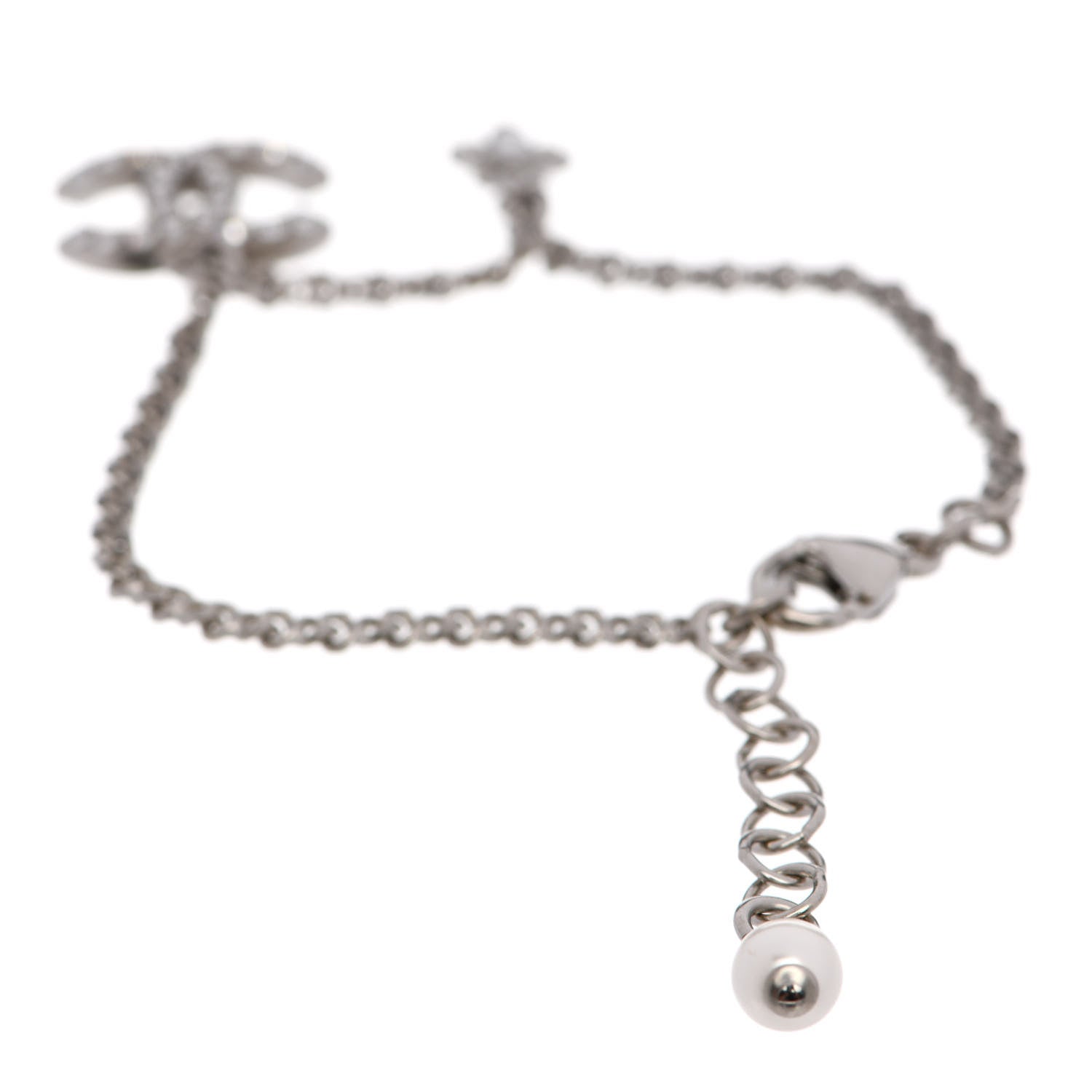 Chanel Crystal Pearl Flower CC Bracelet Silver 3 of 5