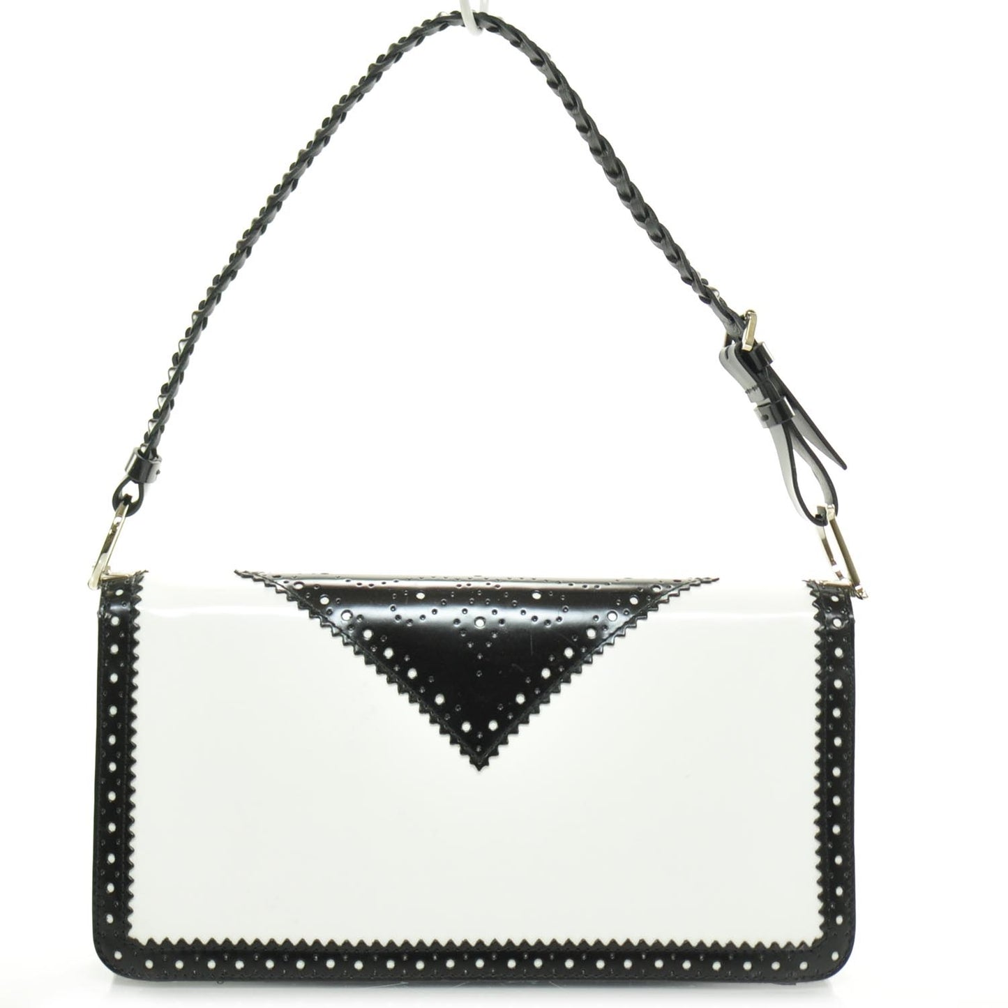 Leather D Trick Shoulder Bag Black and White