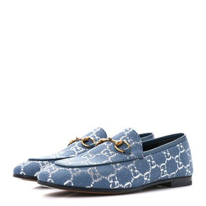 Gucci Canvas Lame GG Monogram Horsebit Womens Jordaan Loafers 36 Blue Silver Cornflower Blue 3 of 9