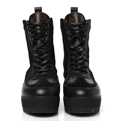 Louis Vuitton Suede Calfskin Monogram Laureate Platform Desert Boots 35 Black 3 of 9