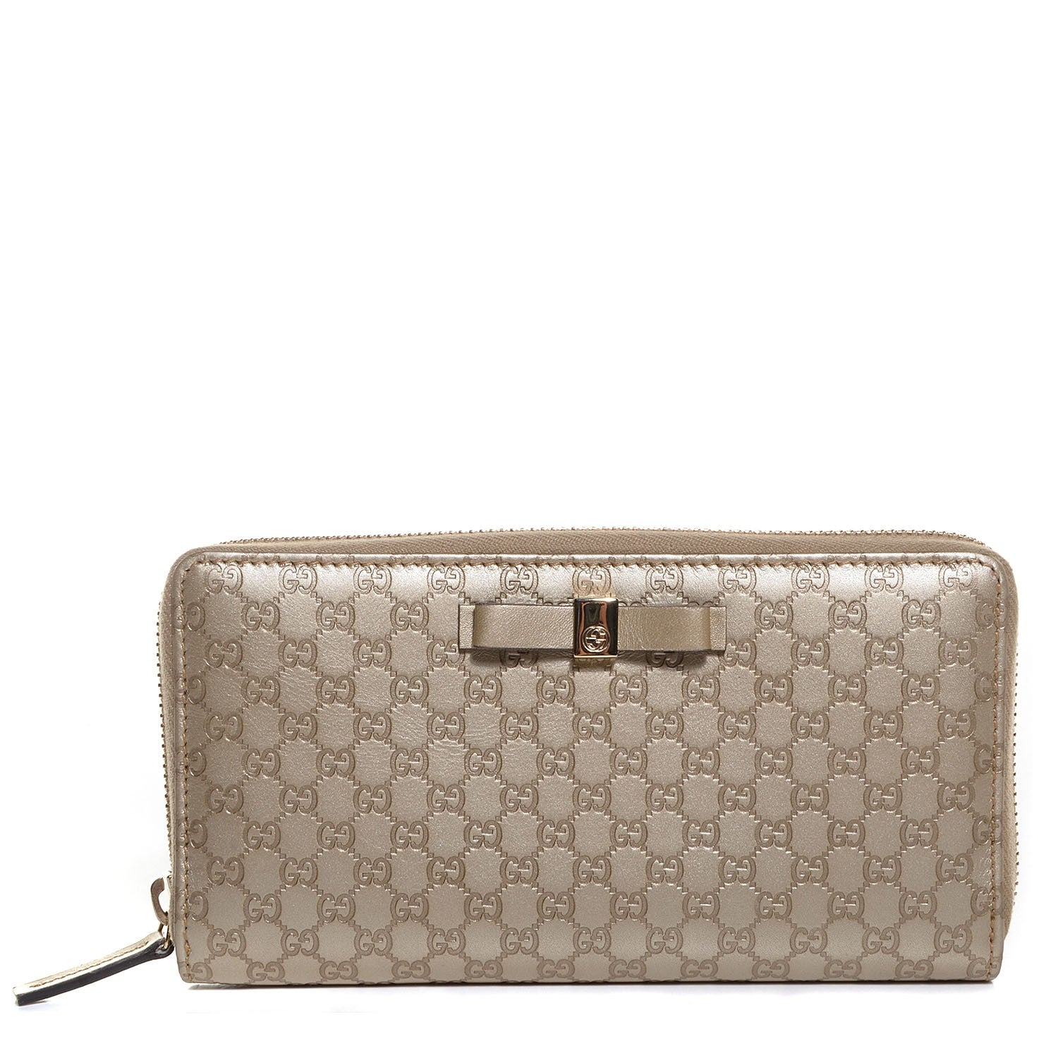 Gucci Metallic Microguccissima Bow Zip Around Wallet Golden Beige 1 of 7