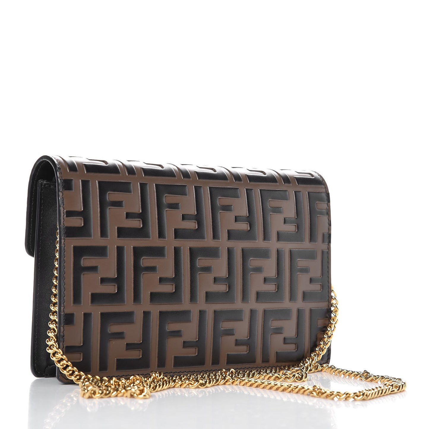 Vitello Liberty F is Fendi Bi-Color FF 1974 Embossed Medium Envelope Wallet On Chain Black Maya
