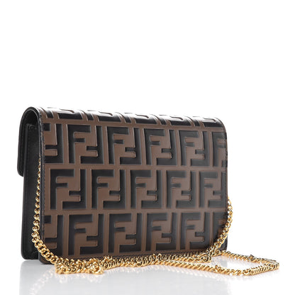 Fendi Vitello Liberty F is Fendi Bi-Color FF 1974 Embossed Medium Envelope Wallet On Chain Black Maya 3 of 7