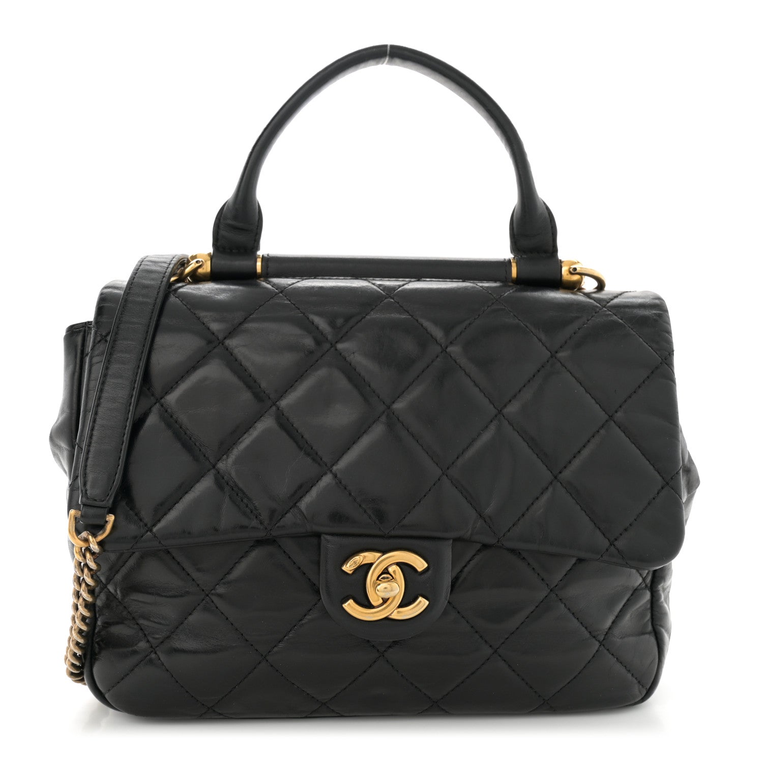 Chanel Glazed Calfskin Quilted Medium Gold Bar Top Handle Flap Black 1 of 16