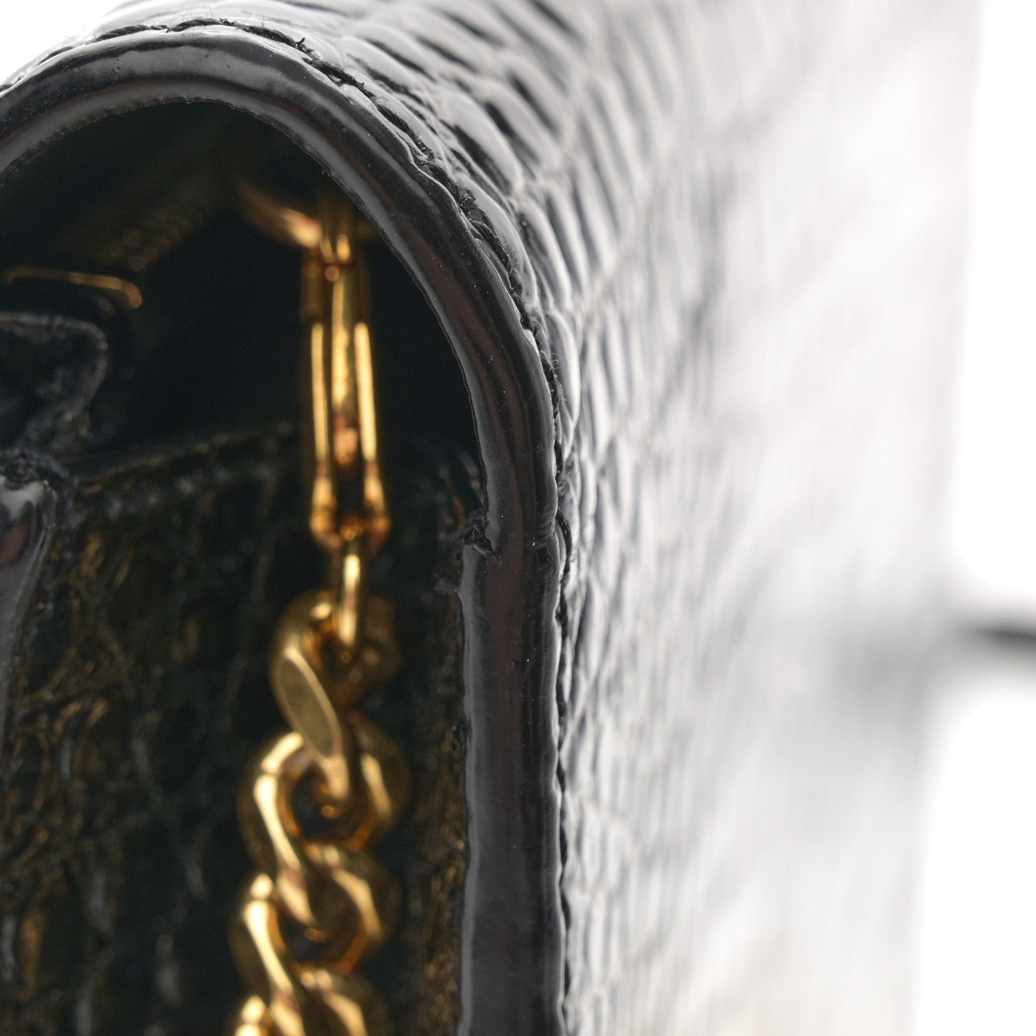 Saint Laurent Calfskin Crocodile Embossed Kate Monogram Tassel Chain Wallet Black 10 of 11