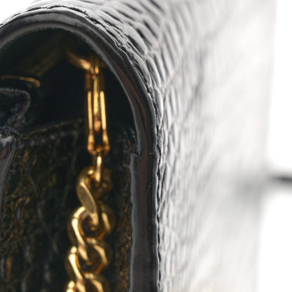 Saint Laurent Calfskin Crocodile Embossed Kate Monogram Tassel Chain Wallet Black 10 of 11