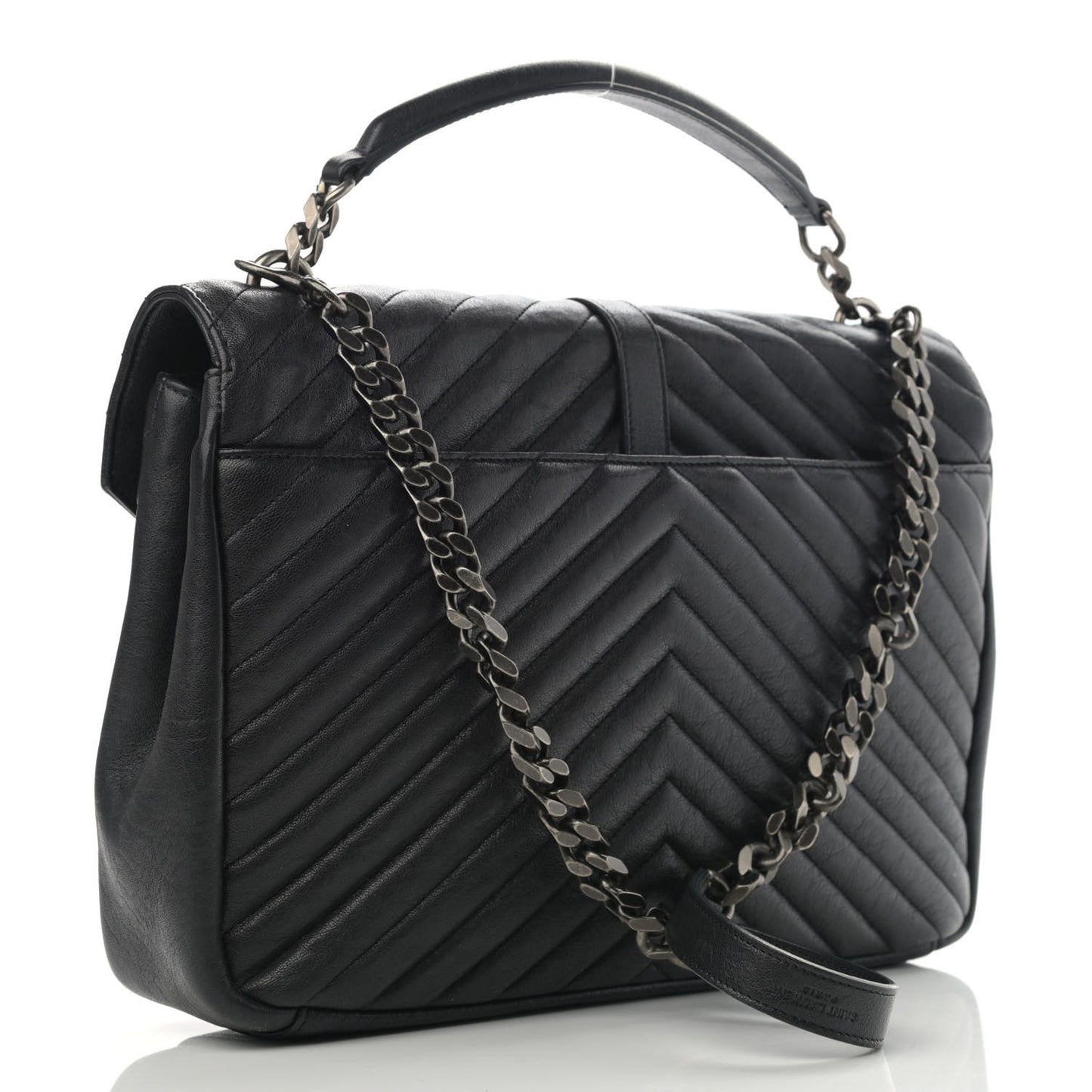 Sheepskin Matelasse Chevron Monogram Large College Satchel Black