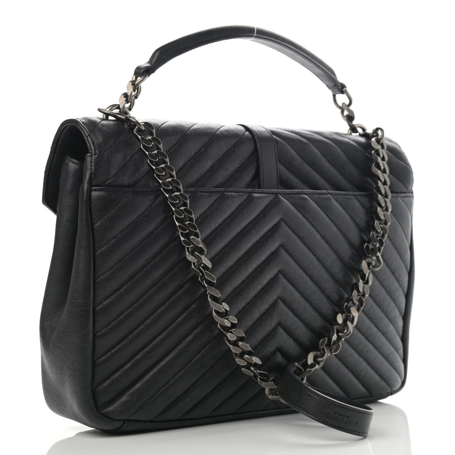 Saint Laurent Sheepskin Matelasse Chevron Monogram Large College Satchel Black 2 of 12
