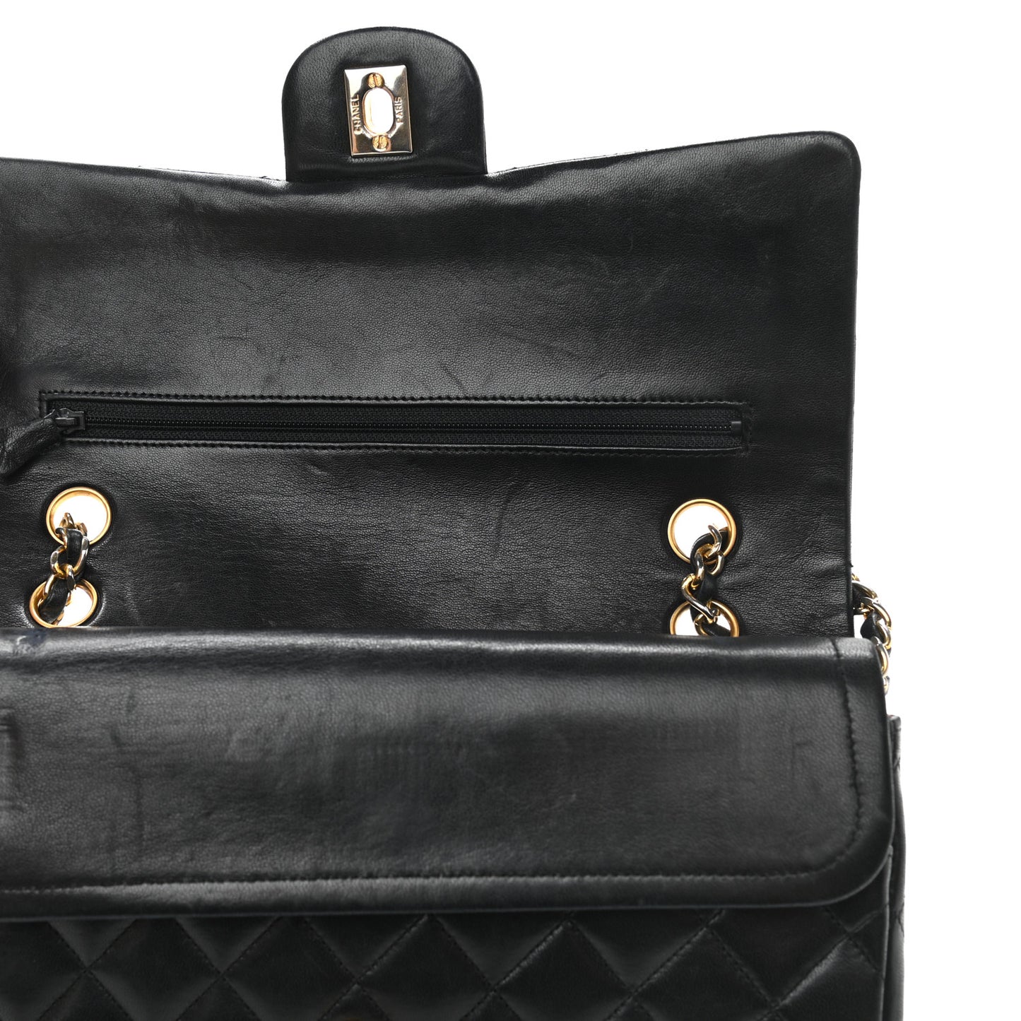 Lambskin Quilted Medium Double Flap Black